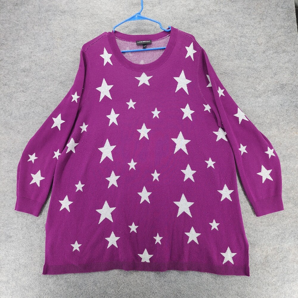 Lane Bryant Sweater Womens 22/24 Purple Stars Side Slit